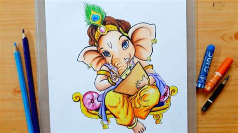 Oil pastels colour drawing of Baal ganesha || ganpati bappa easy ...