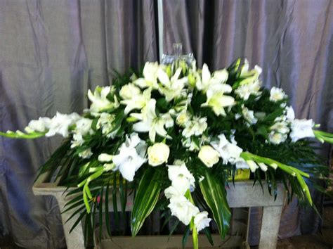 All white casket spray with lilies, roses and glads. www.expressions24 ...