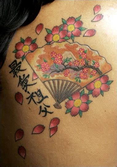 Chinese tattoo with cherry blossom and fan - Tattooimages.biz