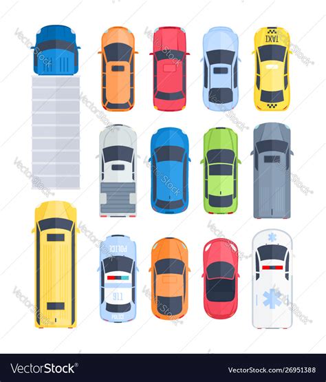 Cartoon cars top view Royalty Free Vector Image