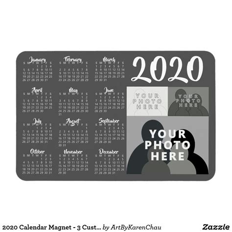 2020 Calendar Magnet - 3 Custom Photos - Template | Zazzle