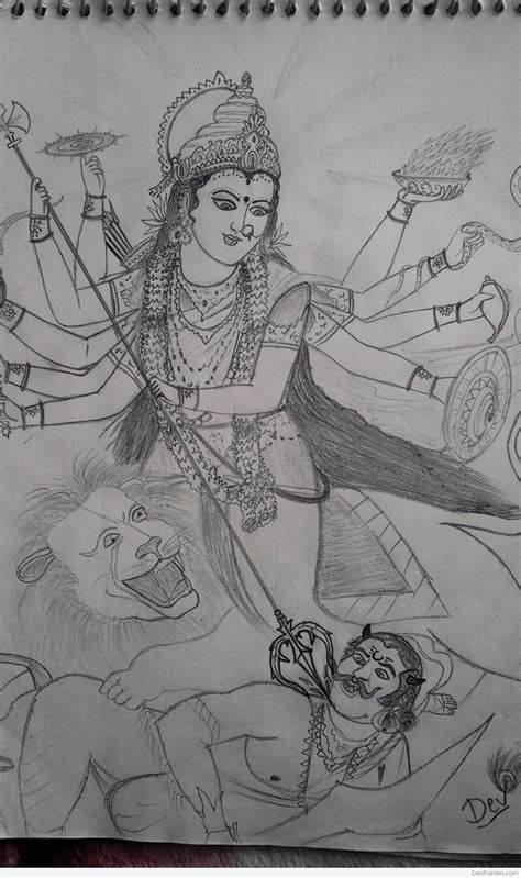 Pencil Sketch Of Maa Durga - Desi Painters