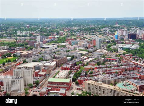 Boston city aerial view with urban buildings and highway Stock Photo ...