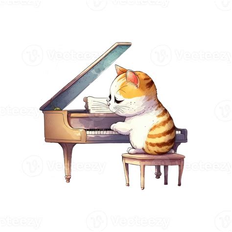 Free Cat Playing Piano watercolor ai generative 23399933 PNG with ...