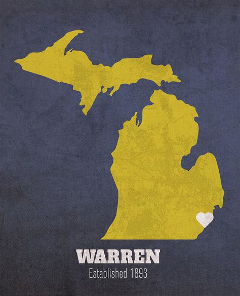 Warren Michigan City Map Founded Date U of M Color Palette Mixed Media ...