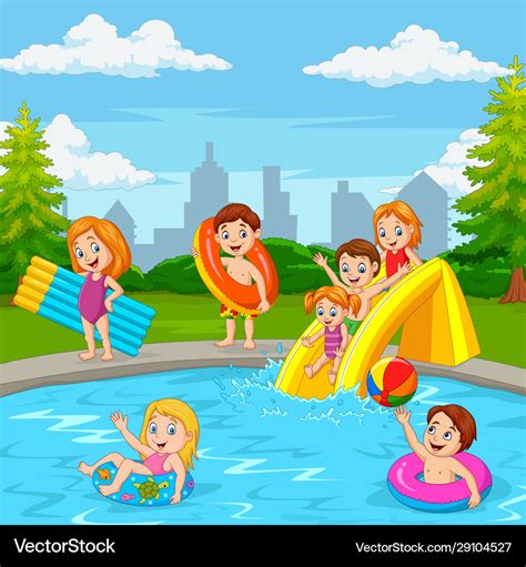 Cartoon happy family playing in swimming pool Vector Image