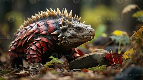 Close-up photo of a Ankylosaurus looking in their habitat. Generative ...