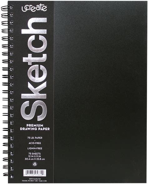 Ucreate Black Sketch Book, Spiral Bound, Premium Drawing Paper, 12"x 9 ...