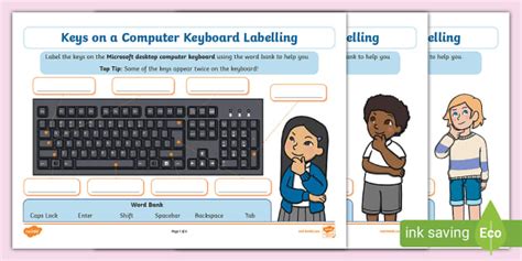 Keys on a Keyboard Labelling Worksheet - Twinkl