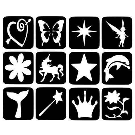 12 x Glitter Tattoo Stencils - Mixed Girl Refill Face Painting Airbrush ...