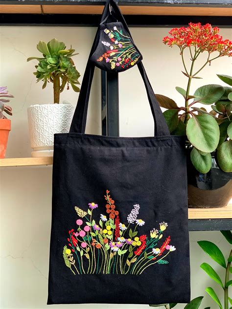 Embroidered Canvas Tote Bag Women Shopper Bag Floral Tote | Etsy