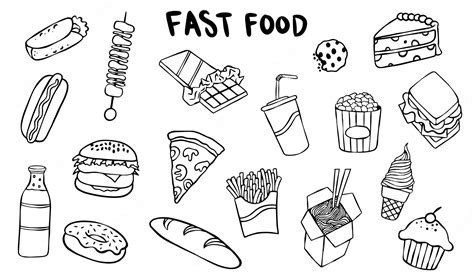 Premium Vector | Hand drawn fast food vector set design template