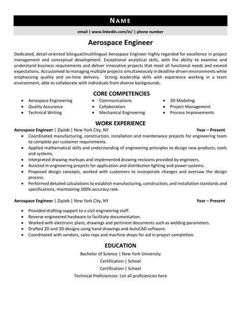 Aerospace Engineer Resume Example & Guide | ZipJob