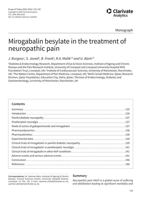 (PDF) Mirogabalin besylate in the treatment of neuropathic pain