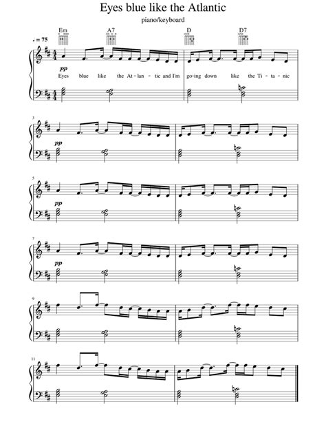 Eyes blue like the Atlantic-easy in D Sheet music for Piano (Solo ...