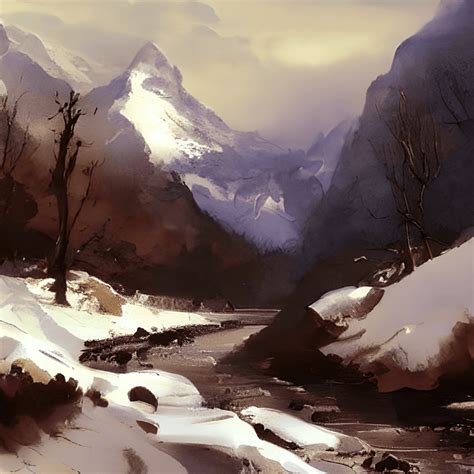 Beautiful Mountain Scene in Winter in Watercolour Style · Creative Fabrica