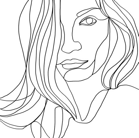 self-portrait continuous line drawing, black and white line drawing ...