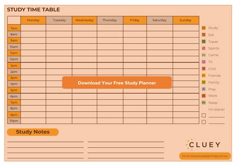 Study Planner | Free Timetable Template 2021 | Cluey Learning