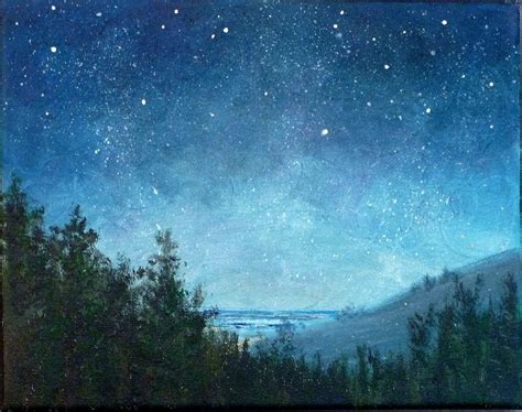 Night Sky Small Stars Landscape Painting 8x10, Astronomy, Starry Night ...