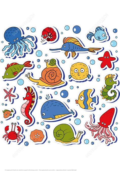 Fish and Other Ocean Animals Printable Stickers | Free Printable ...