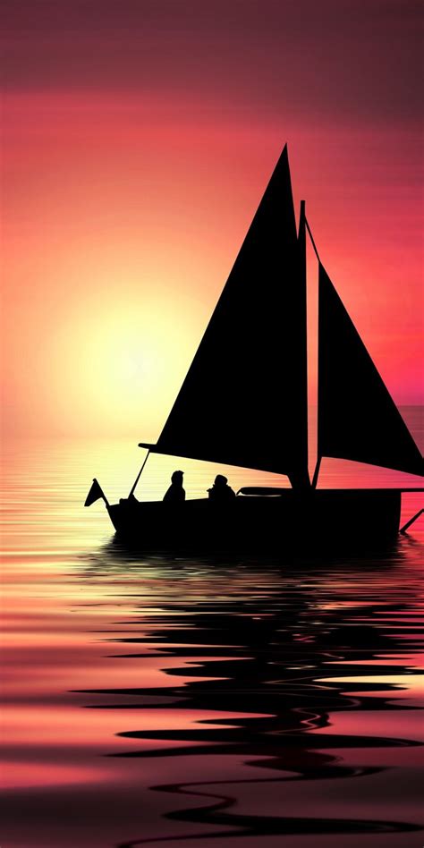 Artwork, sailboat, sunset, silhouette, 1080x2160 wallpaper | Sailboat ...