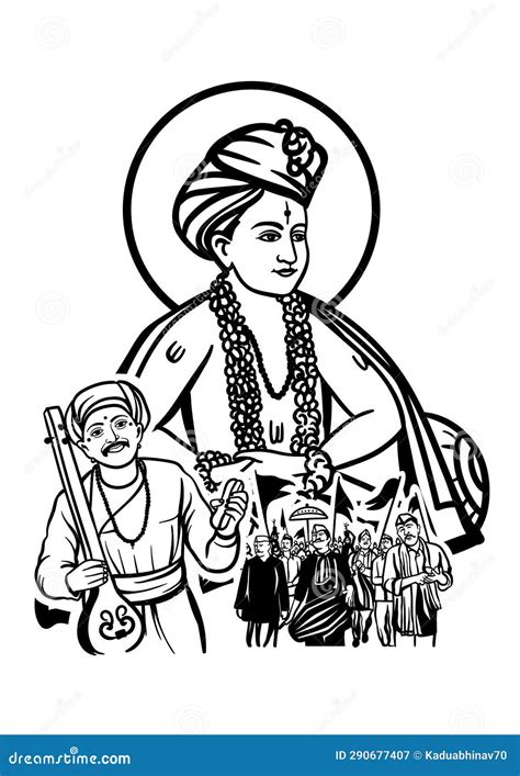 Sant Dnyaneshwar & Tukaram Maharaj Line Art Cartoon Vector ...