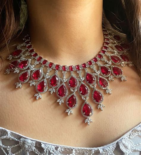 Red Diamond High Quality Necklace Set,cz Diamond Emerald Necklace Set ...