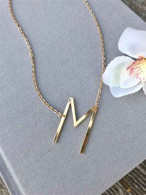 Gold initial necklace letter m necklace alphabet necklace large initial ...