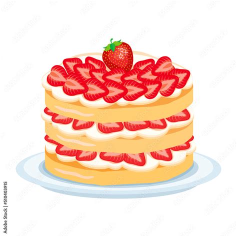 Whole strawberry shortcake icon vector. Sweet cake with strawberries ...