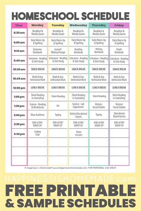 Daily Homeschool Schedule Samples - Happiness is Homemade