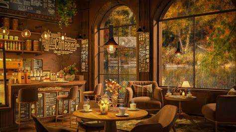 Rainy Autumn Day in Cozy Coffee Shop 4K ☕ Soothing Jazz Music for Study ...