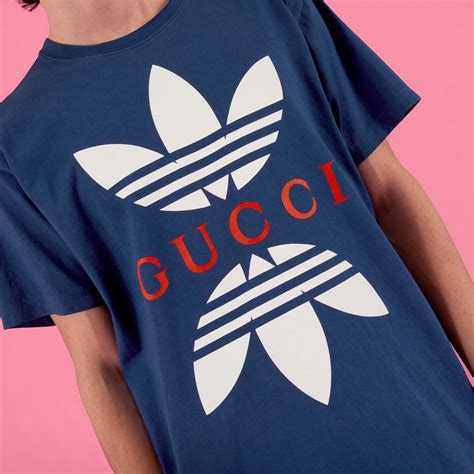 adidas x Gucci cotton jersey T-shirt in blue | GUCCI® TH