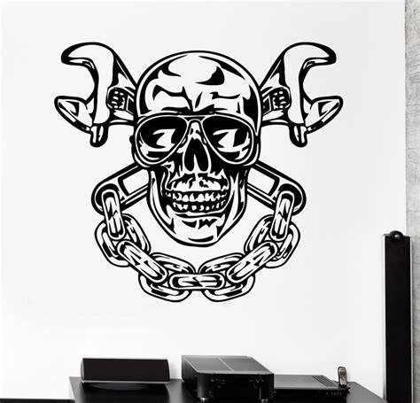 Vinyl Wall Decal Skull Chain Auto Car Repair Service Garage Stickers U ...