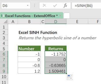 Excel SINH Function