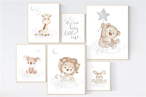 Nursery decor gender neutral, Nursery wall art animals, gray nursery ...