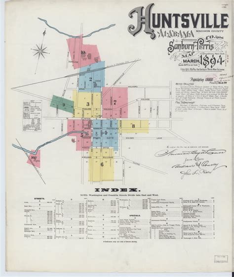 Huntsville, Alabama 1894 - Old Map Alabama Fire Insurance Index - OLD MAPS