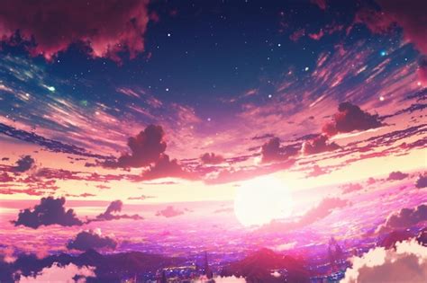 Premium Photo | Anime landscape with a sunset and a planet