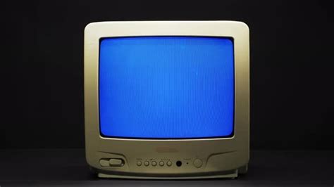 Old Retro Square Television with Blue Screen on Black Background, Stock ...