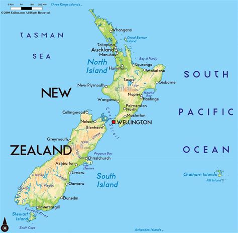 Large physical map of New Zealand with cities | New Zealand | Oceania ...