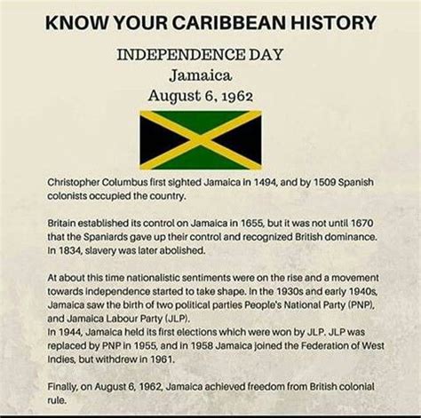 Jamaica Independence Day - Know Your History | Jamaican words, Jamaica ...