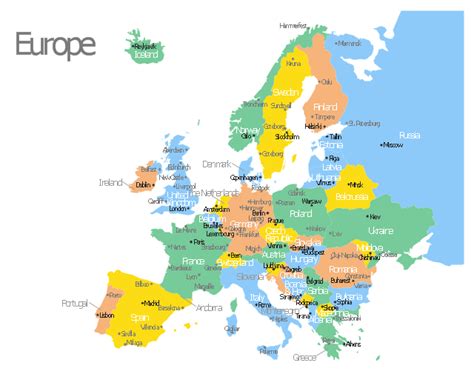 Map Of Europe Showing Countries And Capitals - Lynda Ronalda