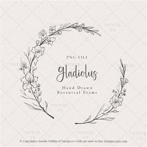 Gladiolus Flower PNG Clipart Black White Wreath Design Leaf - Etsy