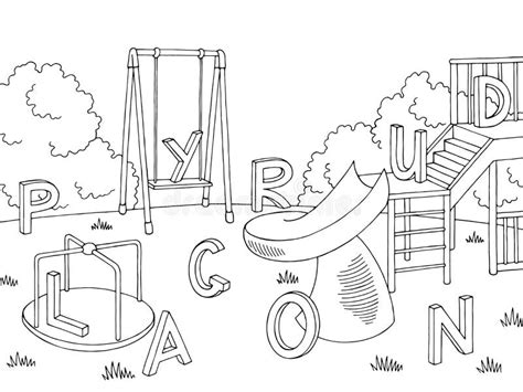 Playground Graphic Black White Landscape Sketch Illustration Stock ...