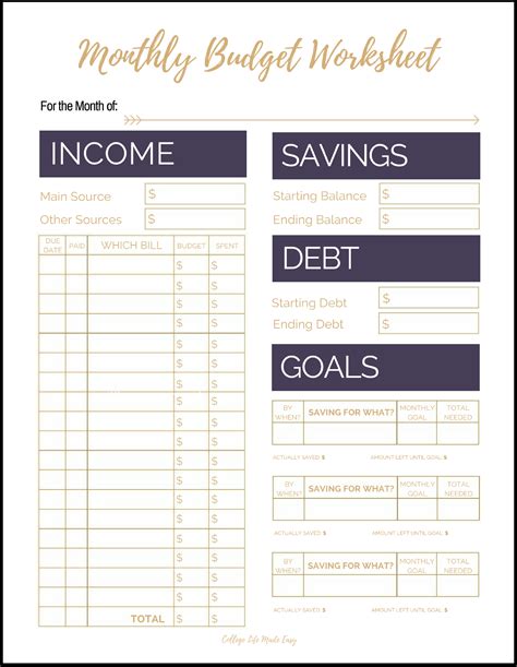 Bill Budget Worksheet - Koran.sticken.co | Free Printable Monthly Bills ...