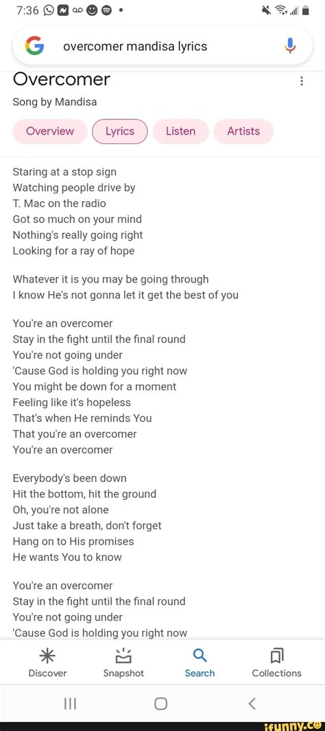 G overcomer mandisa lyrics 736 Overcomer Song by Mandisa Overview ...