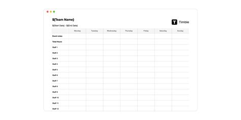 Weekly Staff Roster Template(Excel) Free - Timble