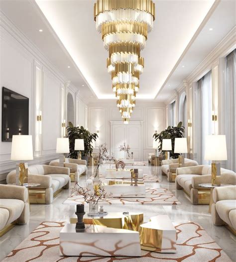 White And Gold Shine Bright In This Luxury Hotel Lobby | Interiores ...