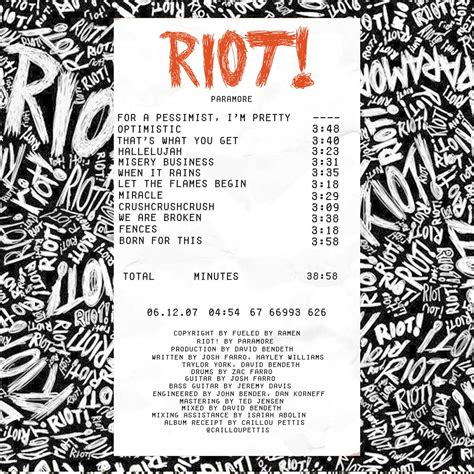 Riot! Album Receipt : r/Paramore