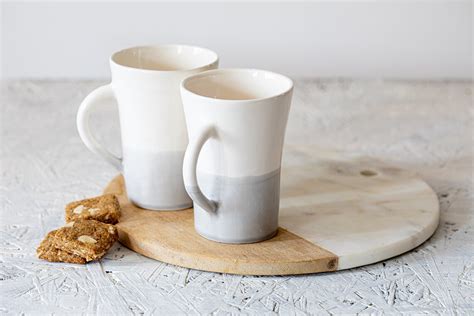 Set of 2 Ceramic Coffee and Tea Mugs Modern Tall Cups | Etsy