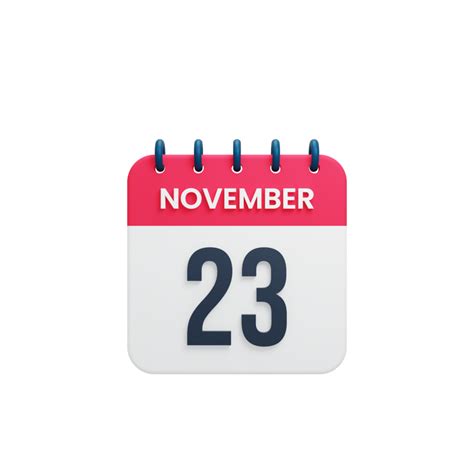 November Realistic Calendar Icon 3D Rendered Date November 23 12041824 PNG